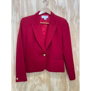 Liz Claiborne VTG wool jacket USA union made classic red holidays women 8p